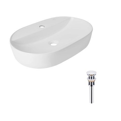 Комплект Qtap Scorpio: Раковина накладна овальна 600х400х120 мм White + Донний клапан PU02 SD00053439 фото
