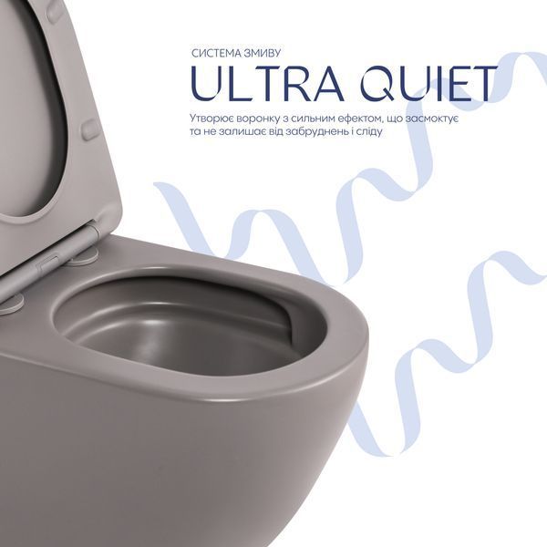 Унітаз підвісний Robin Ultra Quiet 490&times;365&times;325 мм, Stone Grey, з сидінням Slim Duroplast / Soft-close / Quick Release QT13332381АSSG Qtap SD00054282 фото