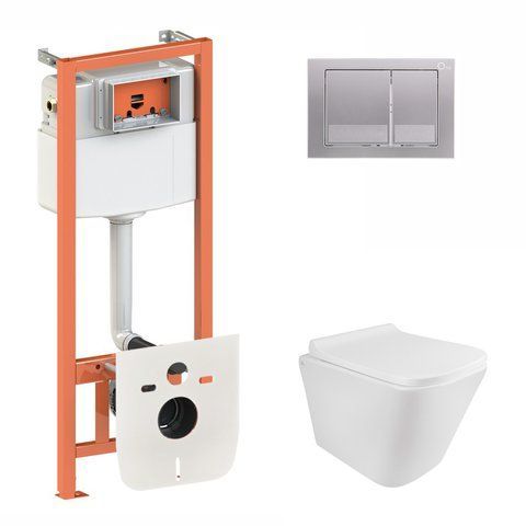 Готове рішення Qtap для ванної кімнати: підвісний унітаз Tern Rimless 490x340x350 + комплект інсталяції Nest 4 в 1 (квадратна клавіша Satin) SD00043016 фото