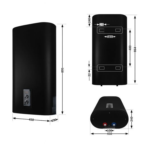 Водонагрівач електричний Thermo Alliance 50 л, Black, плоский, вертикальний, сухий ТЕН 2 кВт (0,8+1,2) DT50V20GPDD2B SD00054042 фото