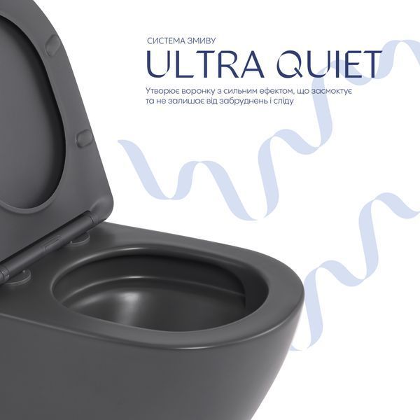 Унітаз підвісний Robin Ultra Quiet 490&times;365&times;325 мм, Anthracite, з сидінням Slim Duroplast / Soft-close / Quick Release QT13332381АSAN Qtap SD00054283 фото