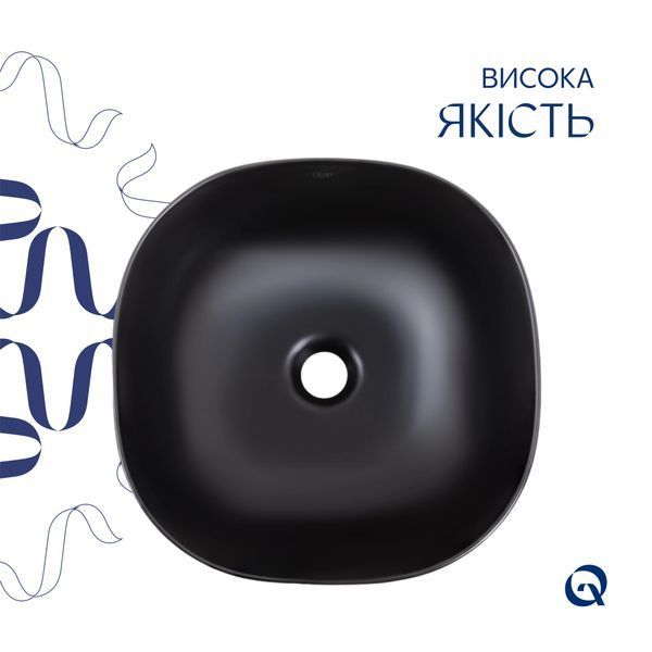 Комплект Qtap Kolibri: Раковина накладна квадратна 400х400х140 мм Matt Black + Донний клапан PU03 SD00053440 фото
