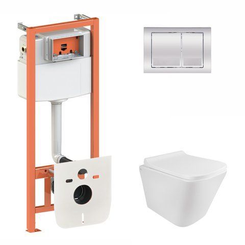 Готове рішення Qtap для ванної кімнати: підвісний унітаз Tern Rimless 490x340x350 + комплект інсталяції Nest 4 в 1 (квадратна клавіша Chrome) SD00043017 фото