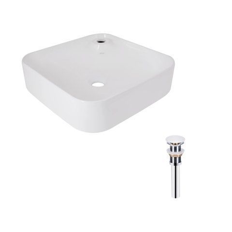 Комплект Qtap Stork: Раковина накладна квадратна 430x430x125 мм White + Донний клапан PU02 SD00053442 фото