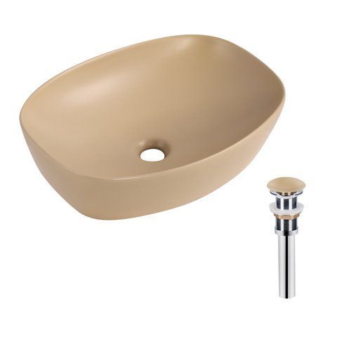 Раковина накладна Qtap Robin 500х380х140 мм, Beige, прямокутна, з донним клапаном QT04116302SB SD00054298 фото