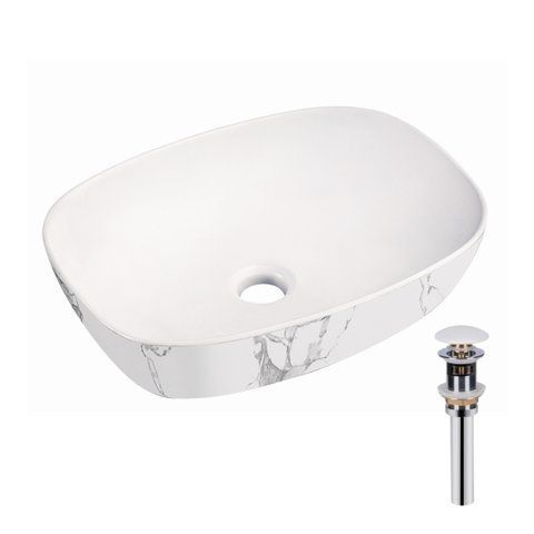 Раковина накладна Qtap Robin 500х380х140 мм, Marble, прямокутна, з донним клапаном QT04116302MR SD00054299 фото