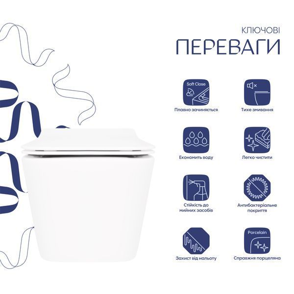 Унітаз підвісний Qtap Crow безобідковий з сідінням Soft-close QT05335170W SD00036222 фото