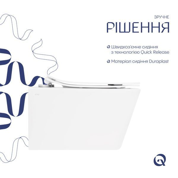 Унітаз підвісний Qtap Crow безобідковий з сідінням Soft-close QT05335170W SD00036222 фото