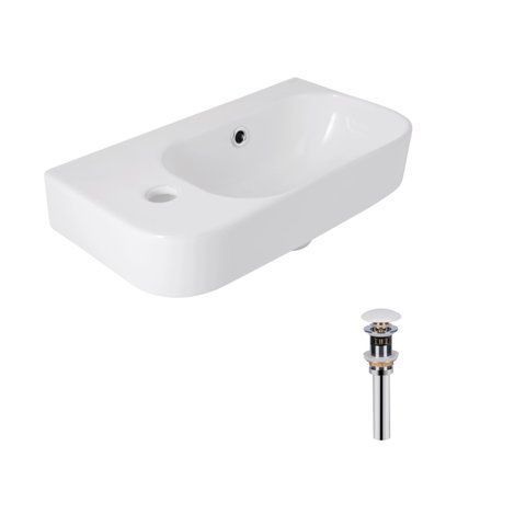 Комплект Qtap Tern: Раковина підвісна прамокутна ліва 450х250х158 мм White + Донний клапан PU02O SD00053451 фото