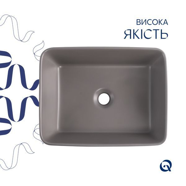Раковина накладна Qtap Tern 480x370x135 мм, Stone grey, прямокутна, з донним клапаном QT17116069SG SD00054301 фото
