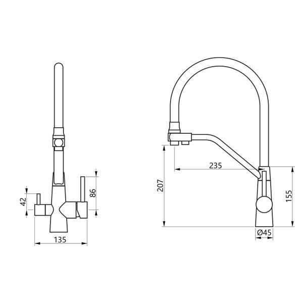 Змішувач для кухні Lidz Aria 020F3 з гнучким виливом з підключенням для питної води (k35) LDARI020F3BLA39212 Black Matt SD00045316 фото