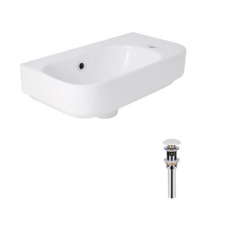Комплект Qtap Tern: Раковина підвісна прамокутна права 450х250х158 мм White + Донний клапан PU02O SD00053452 фото