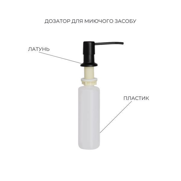 Комплект Lidz Handmade H7849BL Мийка для кухні інтегрована крило зліва BlackPVD у комплекті з дозатором + Lidz K01B Корзина для кухонної мийки SD00053654 фото