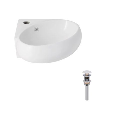 Комплект Qtap Leo N: Раковина підвісна угловая овальна 380x360x130 мм WHITE + Донний клапан PU02O SD00053455 фото